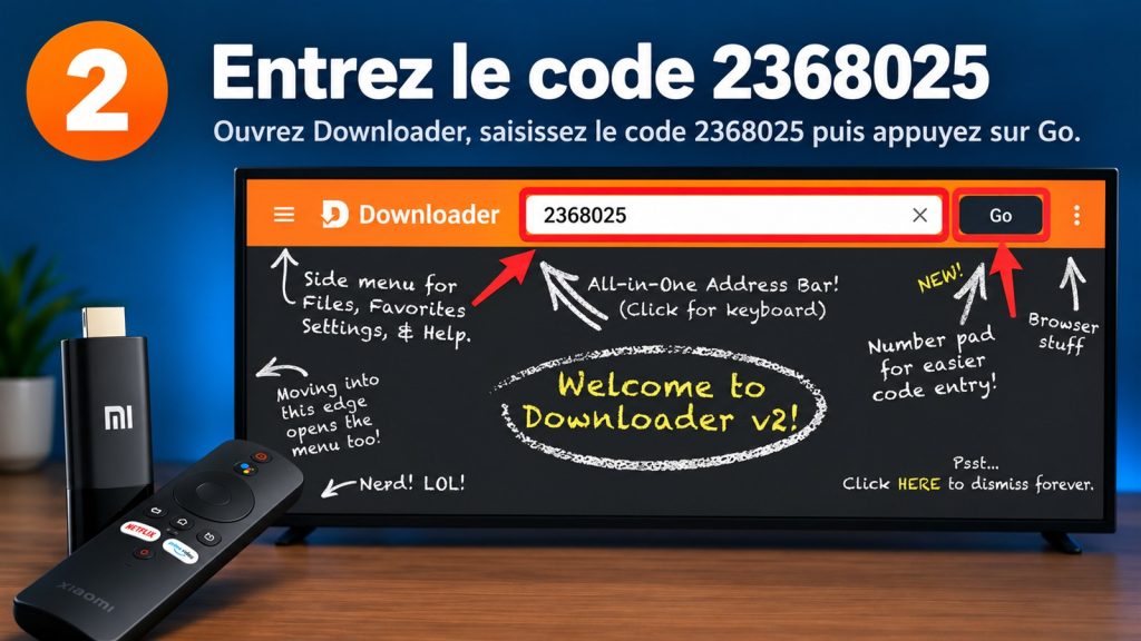 Saisir le code officiel 2368025 dans Downloader